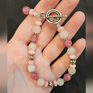 Handmade Beaded Bracelet | Pink Rhodonite and Sterling Silver Accents